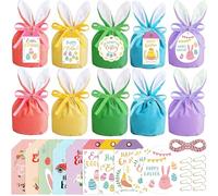Pack of 20 Easter Bunny Bags Set, with 10 Velvet Bags with Ears, 10 Gift Tags, Easter Bags, Velvet Easter Gift Bags, Easter Bags for Filling for Children's Easter Parties