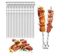 Pack of 20 Flat Stainless Steel Barbecue Skewers - 28cm Rust-Resistant Grill Kabob Skewers for Outdoor Garden BBQ Parties, Perfect for Grilling Meat & Veggies