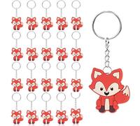 Pack of 20 Fox Key Chains, Animal Keyrings, Soft Rubber Forest Animal Pendant for Children, Forest Animals Keyring, Farewell Gift Children Give Aways Children's Birthday Party for Girls Boys, red, /