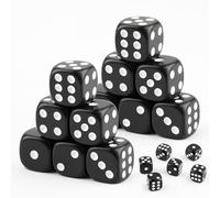 Pack of 20 Game Dice, 16 mm Black Dice with Rounded Corners, Robust D6 Dice Set for Board Game Accessories, Dice Games, Leisure Activities, Parties, Celebrations and Math Lessons
