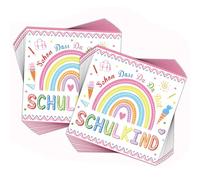 Pack of 20 Girls' First Day of School Napkins, Decorative School Child Boy Rainbow Table Decoration, and School Party Enrolment Decoration, Graduation 33 x 33 cm, Decorative School Girl 2025