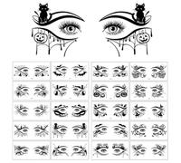 Pack of 20 Halloween Face Stickers, Black, Eyes to Stick, Waterproof, Temporary Animal Tattoos Stickers, Spiders, Cats, Bats, Gothic Eye Stickers for Carnival, Cosplay, Party