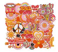 Pack of 20 Iron-On Patches, Boho Style Mix Embroidery Iron-On Patches for Clothes, Fabric Material, Approx. 3-5 cm, Iron-On Patch for Repair and Decoration, Multicoloured