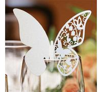 Pack of 20 Laser Cut White Butterfly Name Place Cards for Wedding Wine Glass