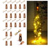 Pack of 20 LED Bottle Lights, 2 m 20 LEDs Bottle Fairy Lights Cork, Fairy Lights for Bottles, Warm White, Cork Design, Bottle Lights with 3 LR44 Batteries, Bottle Fairy Lights for Glass Bottle