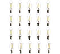 Pack of 20 LED Filament Bulbs E14 C35 2W, Equivalent to 20W Halogen Lamp, 180 Lumens, AC 220V Warm White 2700K Beam Angle 360°