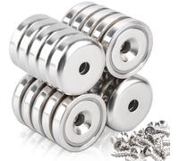 Pack of 20 Magnets Strong 25 x 7 mm, Neodymium Magnets Extra Strong 30 kg Force with Hole and Capsule, Countersunk Pot Magnet with Screws, Magnets Strong for Kitchens, Bathrooms, Offices, School