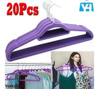 (Pack of 20) Non Slip Flocked Coat Clothes Hangers Velvet Trouser Hanging Space Saving Purple