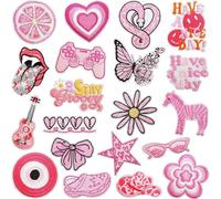 Pack of 20 Pink Love Python Embroidery Patch Butterfly Iron-On Patch Iron On Sew On Patch Sticker Application DIY Iron-On Patches for T-Shirt Backpacks Clothing Bags Jackets Hat Decoration
