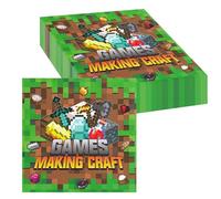 Pack of 20 Pixel Motif Game Birthday Napkins, 33 x 33 cm Pixel Napkins Children's Birthday, Pixel Napkins Children's Birthday, Games Making Craft Paper Napkins Girls Boys
