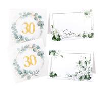 Pack of 20 Place Cards and 20 Napkins for 30th Birthday, 30th Birthday Napkins, Eucalyptus Table Decoration, Name Cards with Schön Dass Du Da Bist for 30th Birthday Decoration, Anniversary Woman Man