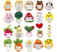 Pack of 20 Positive Fruits Sunflower Emotional Crochet Dolls Bulk Pack Support Encouragement Emotional Knitted Crochet Gifts with Positive Words for Friends Colleagues Decoration for Home