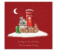 Pack of 20 Red Postbox Personalised Christmas Cards - Luxury Board, Excellent Quality
