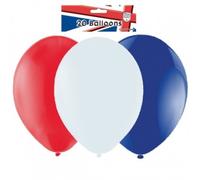 Pack of 20 Red/White/Blue Latex Balloons (9"/23cm) {Great Britain}