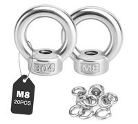 Pack of 20 Ring Nuts M8, 304 Stainless Steel Ring Nut, Threaded Eyelet Nut Lifting Equipment Accessories for Rope Assembly, Trailer, Greenhouse, Swing Stand, Flower Pots (20 Pieces M8)