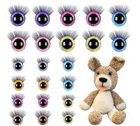Pack of 20 Safety Eyes for Crochet Animals, 20 mm & 16 mm Glitter Doll Eyes Safety Eyes with Eyelashes and Washers, Plastic Colourful Eyes for Crochet Animals, Amigurumi DIY Crafts