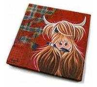 Pack of 20 Scottish Highland Cow Coo McMoo Tartan Paint 3 Ply Paper Napkins
