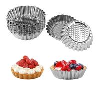 Pack of 20 Stainless Steel Mini Tart Moulds, 9.5 x 2.5 cm Metal Small Tartlets, Reusable Egg Tart Moulds, Moulds, Tart Baking Moulds, Heat Resistant up to 230 °C for Pudding, Cakes, Cupcakes, Muffin