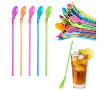Pack of 20 Straws with Spoons, Straws for Slush, Straws Straw Spoons, Ice Straw Spoon Accessories, Plastic Straws, Reusable Spoon Straws Brush for Slush Iced Coffee, Cocktail