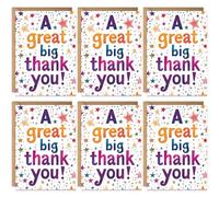 Pack of 20 Thank You Cards Multipack Set, Colourful Fun Stars 'Great Big Thankyou' Design, For Graduations Teachers School Friends Family Colleagues Farwell, Made in UK, Blank Inside with Envelopes