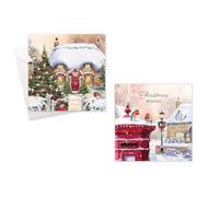 Pack of 20 Traditional Christmas cards - xmas greetings card - robins on postbox and snowy cottage season greetings cards - complete with envelopes.