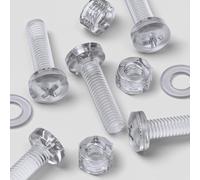Pack of 20 Transparent Clear Plastic Acrylic M5 x 20mm Nuts & Bolts, Washers - Acrylic Plastic Screws