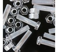 Pack of 20 Transparent Clear Plastic Acrylic M5 x 20mm Nuts & Bolts, Washers - Acrylic Plastic Screws