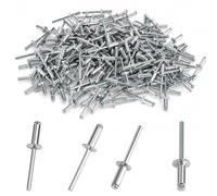 Pack of 200 4.8 x 12 mm Aluminium Blind Rivets, Dome Head Pop Rivets | Rivets with open end for wood, metal, plastic, furniture, car, marine connection and fastening