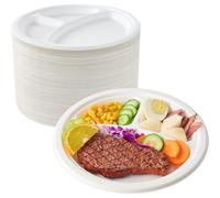 (Pack of 200) ECONX 3 Compartment Bagasse Plates 10 Inch Disposable Compostable Dinner Party Plates Heavy Duty Clamshell Eco Friendly Plates