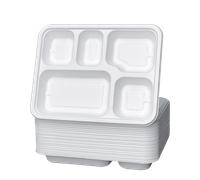 (Pack Of 200) ECONX Bagasse 5 Compartment Food Tray Plate 100% Compostable Plates Eco-Friendly Disposable Sugarcane Paper Food Trays