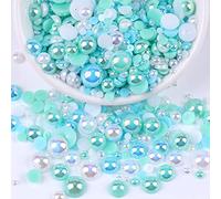 Pack of 200 Flat Back Semicircular Beads, Flat Back Beads, Faux Pearl Loose Beads, Colourful Half Beads, Imitation Pearls, Decorative Beads for DIY Manicure, Jewellery Making, 5 mm, Blue/Green