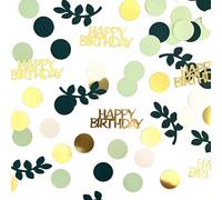 Pack of 200 Large Decorative Confetti Table Confetti for Birthday Parties, Weddings, Youth Decoration in Round Paper and Green Gold Leaves, Ideal for Balloons