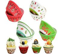 Pack of 200 Muffin Cases Paper, Cupcake Moulds, Disposable Baking Cups, 4 Different Christmas Styles Muffin Cases