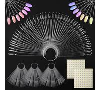 Pack of 200 Nail Tips, Clear Nail Display Sticks with Metal Buckle, Number Stickers, Nail Design Accessories for Nail Art Style and Colour Display for Nail Studio and Beginners, Round