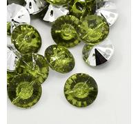 Pack of 200 Olivine Green Round 15mm Acrylic Crystal Faux Diamond 1 Hole Buttons - Sewing, Scrapbooking, Card Making Art