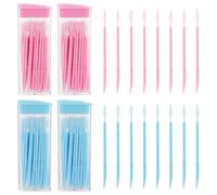 Pack of 200 Plastic Double Head Dental Floss Interdental Toothpicks Brush Toothsticks Teeth Cleaning Tool Portable Toothpicks for Oral Care (Blue, Pink)