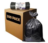 Pack of 200 Refuse Sacks - Heavy Duty 70L Black Bags | Strong & Secure | Garden Waste, Household, Office, Kitchen & Caterers - Everyday Bin Bags, Bin Liners, Flat Top, Recycled, Tear Resistant