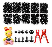 Pack of 200 Safety Eyes with Tool for Crocheting, 6/8/9/10/12 mm Amigurumi Eyes with Washers, Practical Safety Eyes for Crochet Animals, Doll Eyes, Cuddly Toy Eyes & Craft Ideas, Teddy Eyes