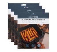 Pack of 200 Square Air Fryer Liner Sheets 21cm Non Stick Greaseproof Paper Heat Resistant to 230 Degrees Perforated Baking Parchment for Cooking Steaming Frying