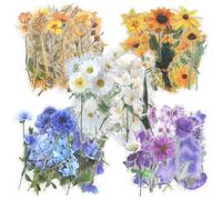 Pack of 200 Vintage Floral Scrapbook Stickers Flowers, 100 Models PET Transparent Waterproof Stickers, 5 Theme Stickers, Aesthetic Stickers for Journals, Albums