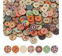 Pack of 200 Wooden Buttons Retro Colourful Buttons 15 mm Two Hole Button for Cardigan DIY Crafts Sewing