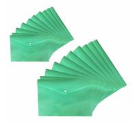 (Pack of 20Pcs) - Green Plastic Document Wallets Folders Multi-Use Wallet with Button Closure Foolscap Envelope Folders for Office, School, College, Travel, & More with Pastel Colour (A4 + A5)