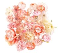 Pack of 21 Artificial Flower Heads, Fake Daisy Heads, Bulk Silk Faux Rose DIY Cake Decor, Blossom Garland, Wreath, Bouquets, Craft for Halloween, Wedding, Bride, Home, Party Decoration (Powder Pink)