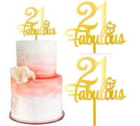 Pack of 21 & Fabulous Cake Toppers, Fabulous Cheers on 21 Cake Decoration, Acrylic, Twenty-One Cake Decoration for 21st Birthday, Wedding, Anniversary, Party, Cake Decorations, Gold