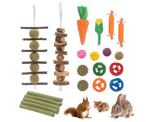 Pack of 21 Rabbit Chew Toy, Teeth Cleaning Molar Toy, Guinea Pig Teething Toy, Apple Stick Grass Ball Hay Ball Molar Snack Rabbit Toy Boredom Breaker
