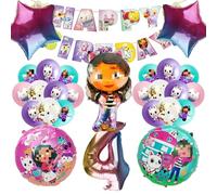 Pack of 23 Ga-by Birthday Decoration 4 Years Girls, Ga-b Balloons Birthday Set, Birthday Party Set, Children's Birthday Foil Balloon with Happy Birthday Banners for Children's Birthday Party
