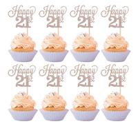Pack of 24 21 Cupcake Toppers Glitter "Happy 21st Birthday" Cake Toppers Number 21 Eighteen Sweet 21 Birthday Wedding Anniversary Party Cake Decorations Accessories Rose Gold