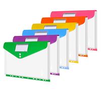 Pack of 24 A4 Document Wallets - Three-Dimensional Document Folder with 2 Buttons, 6 Colours Portfolio Folders with Binder Holes and Label Pocket for Organising Documents, Each Up to 270 Papers