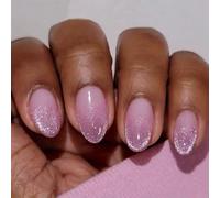 Pack of 24 Almond Nails for Sticking Short, Glitter Pink Artificial Nails, Laser Glitter Artificial Nails, Press On Nails with Nail Glue, Acrylic Fingernails Fake Nails Short for Women