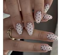 Pack of 24 Black Dots Artificial White Base for Pressing On Nails, Breathable Artificial Nails for Office, Party, Wedding, Press On The Nail For Women